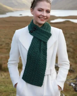 Aran Button Looped Scarf , Connemara Green