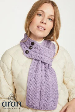 Aran Button Looped Scarf , Lavender