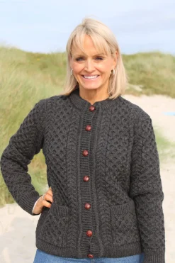 Aran Cable Knit Lumber Cardigan - Charcoal