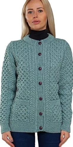 Aran Cable Knit Lumber Cardigan - Aqua