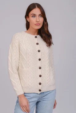 Aran Handknit Lumber Cardigan with Pockets , Natural