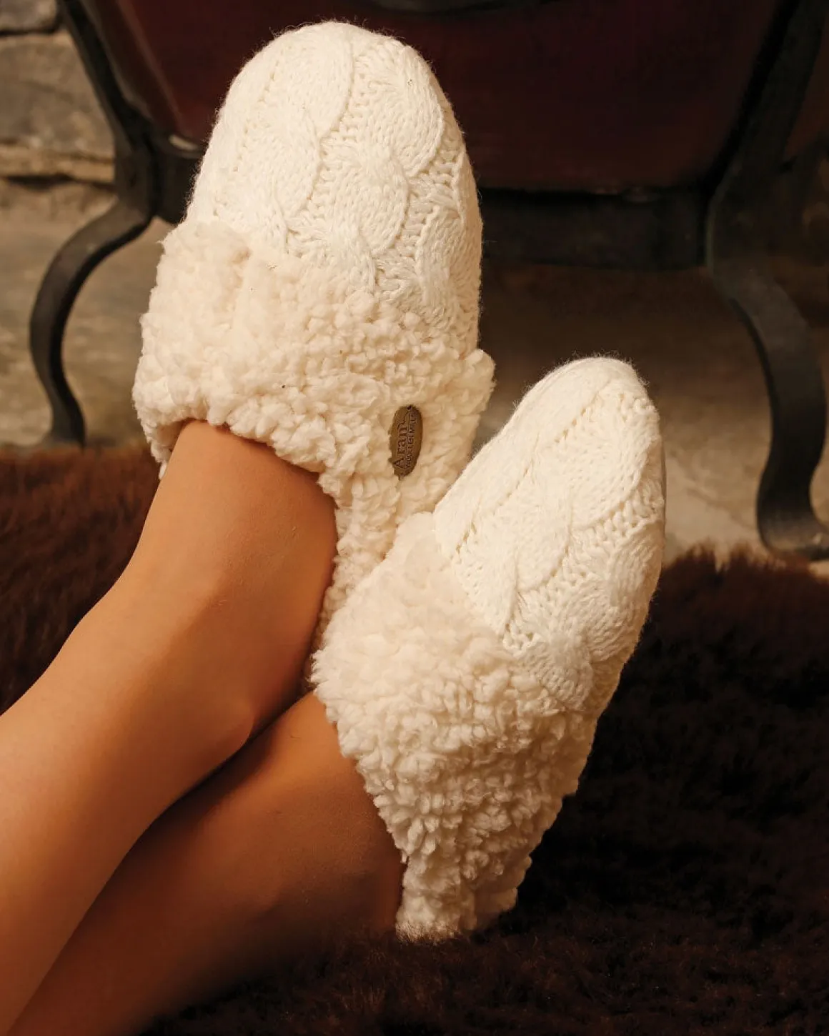 Aran Knit Slippers , Natural