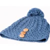 Aran Merino Wool Hat with 3 Buttons , Denim Marl