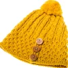 Aran Merino Wool Hat with 3 Buttons , Sun Yellow