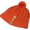 Aran Merino Wool Hat with 3 Buttons ,  Autumn Leaves Orange