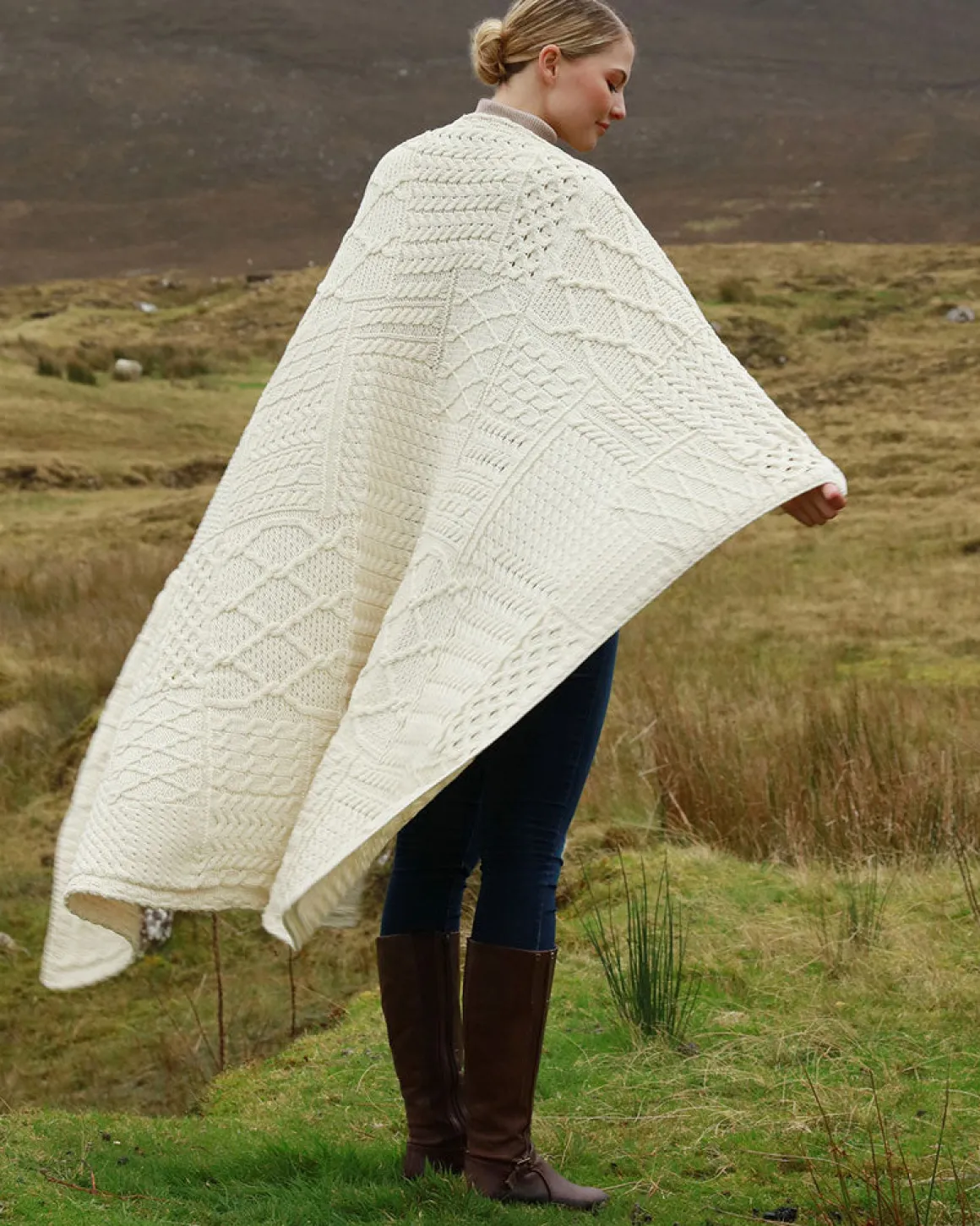 Aran Patchwork Blanket , Natural