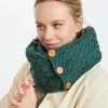 Aran Snood Scarf with Buttons , Connemara Green