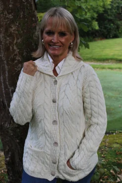 Cardigan with Collar and Pockets , Natural