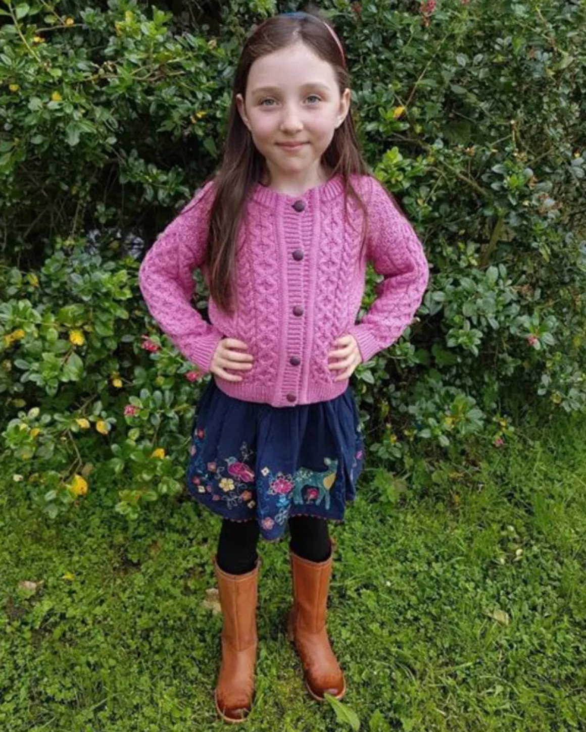Childrens Aran Cardigan - Pink