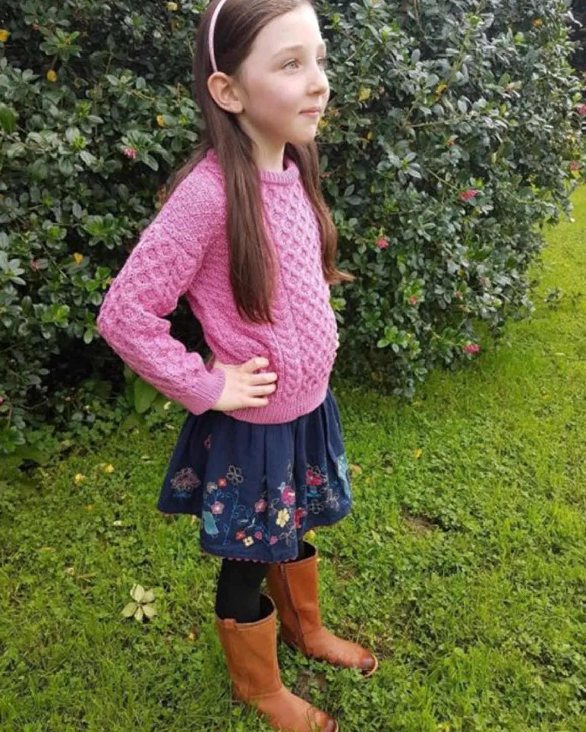 Children’s Aran Crew Neck Sweater - Pink