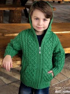 Childrens Zip Up Hoodie , Green Marl