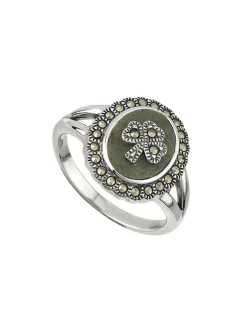 Connemara Marble Marcasite Shamrock Ring