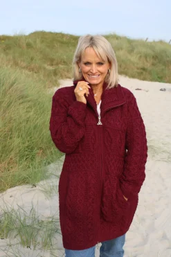 Double Collar Coat , Wine