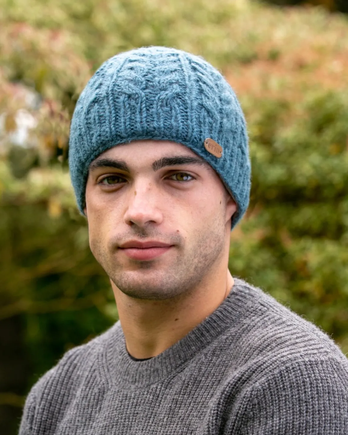 Erin Knitwear Aran Cable Pullon Hat , Denim Blue