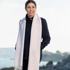 Foxford Pink And White Herringbone Cashmere Blend Scarf