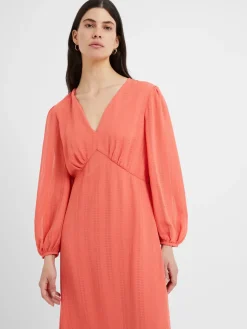 Great Plains Desert Check Midi Dress , Hot Coral