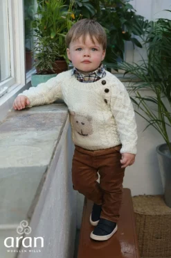 Handknit Baby Sheep Crew Neck Aran Sweater , Natural
