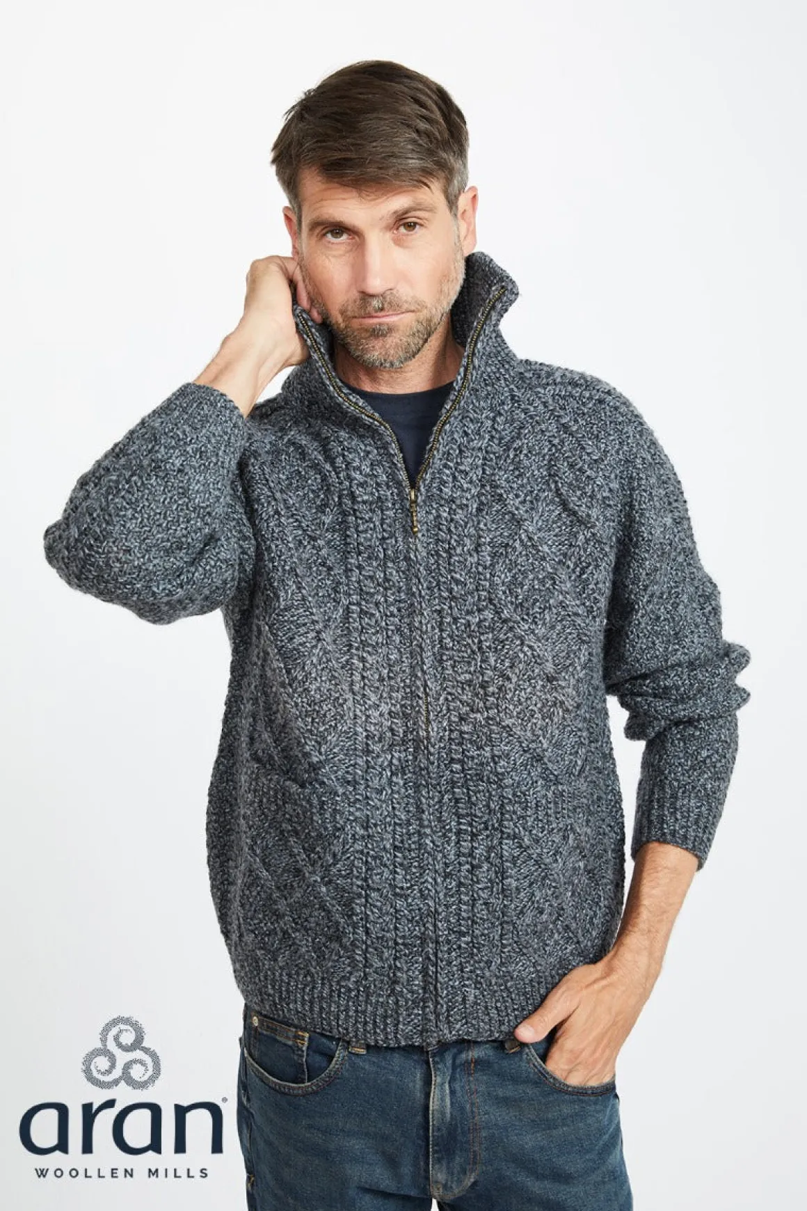 Handknit Unisex Zip Sweater , Charcoal