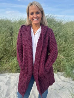 Herringbone Shawl Cardigan with Hood , Purple Marl