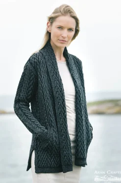 Herringbone Shawl Cardigan , Charcoal