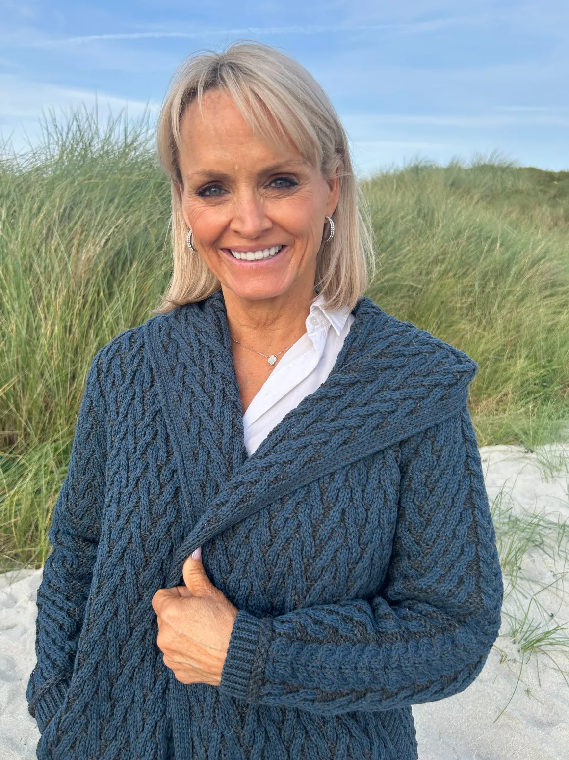 Herringbone Shawl Cardigan With Hood , Mallard