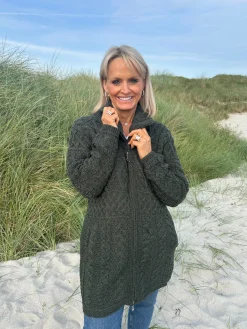 High Collar Coat with Pockets , Army Green