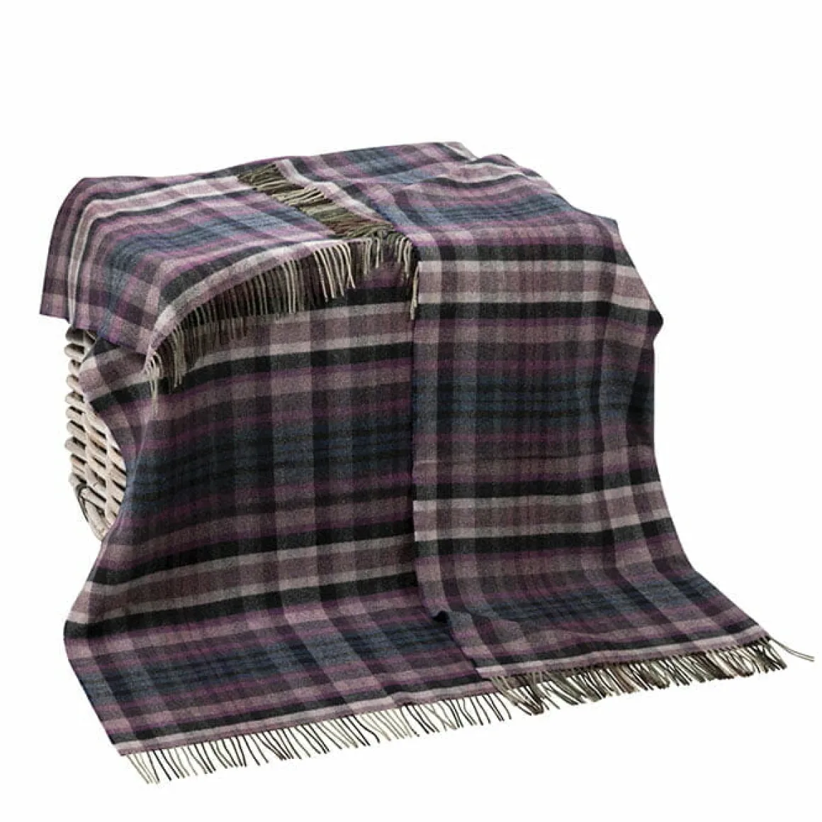 John Hanly Lambswool Check Throw , Purple and Denim