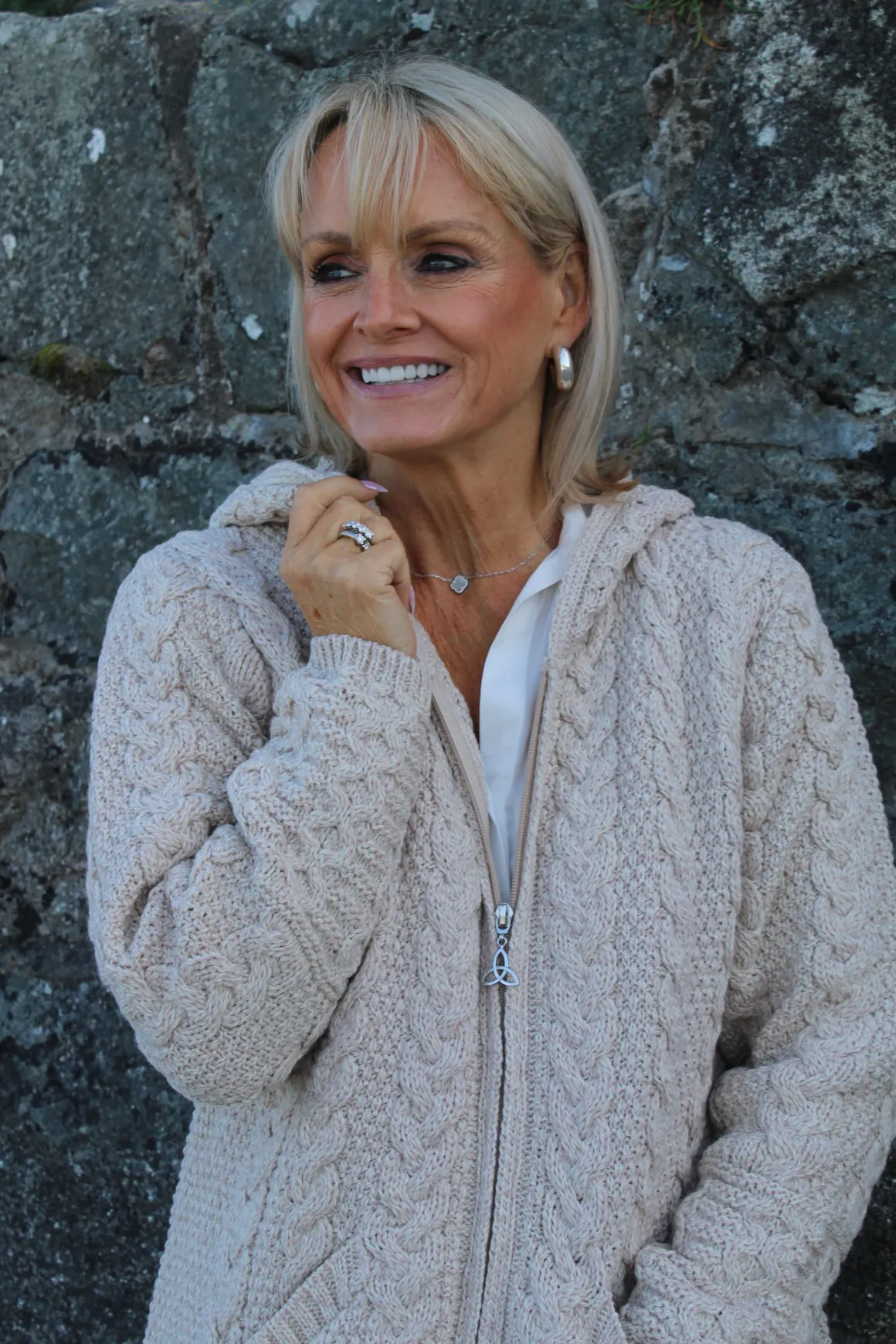 Long Hooded Zip Cardigan , Parsnip