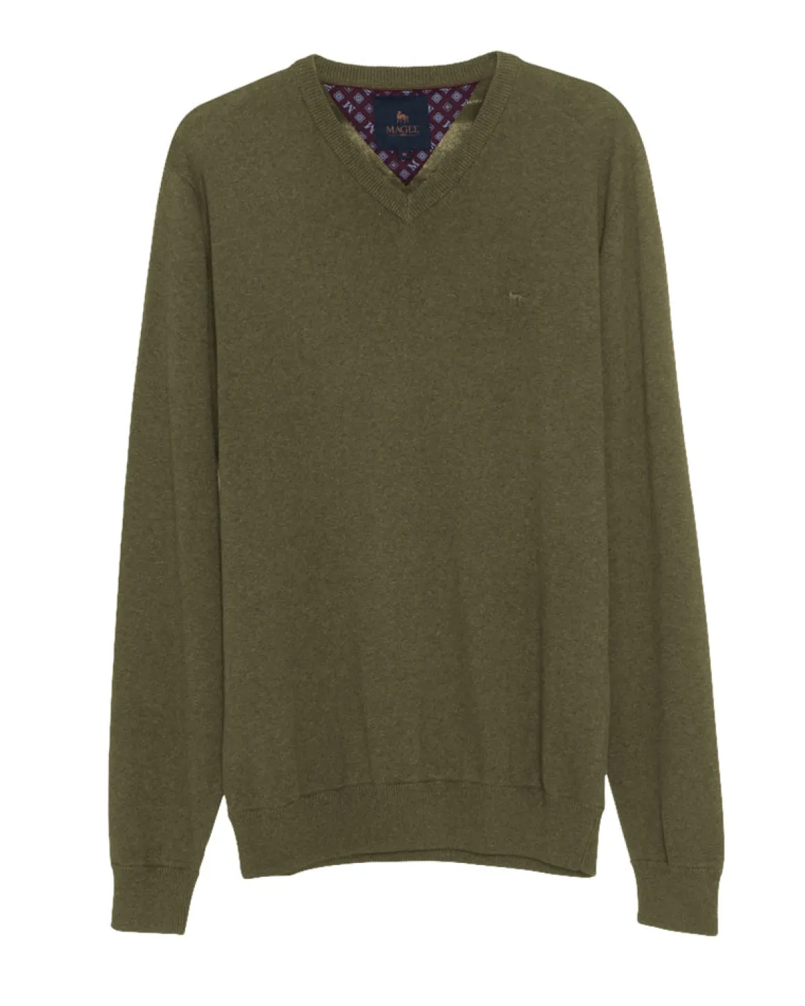 Magee | Carn Cotton V Neck Jumper-Olive Green