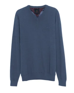 Magee | Carn Cotton V Neck Jumper-Blue Melange