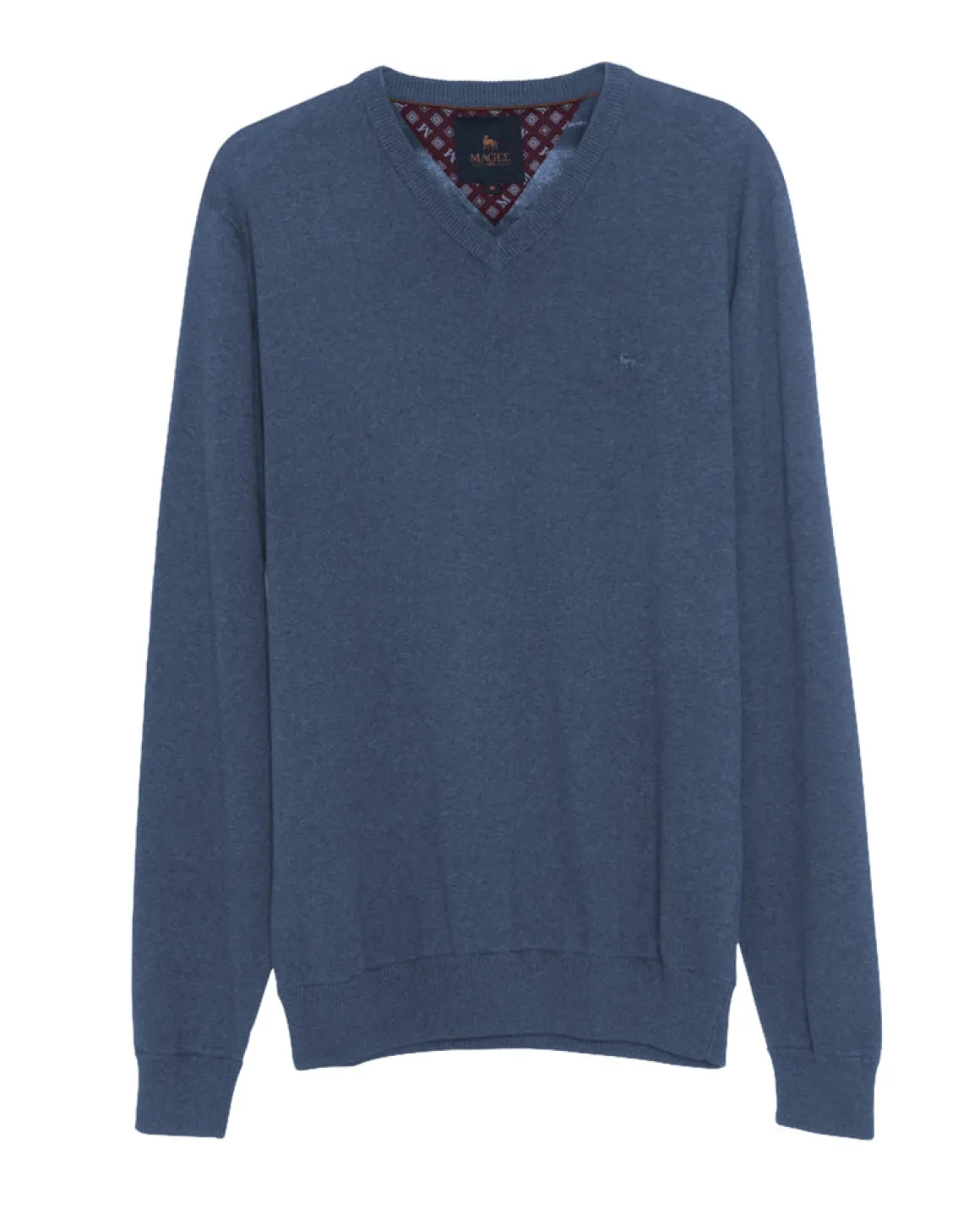 Magee | Carn Cotton V Neck Jumper-Blue Melange
