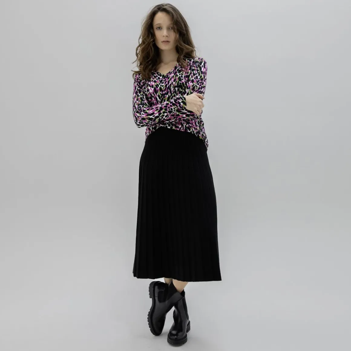 Marble Pleated Knit Skirt