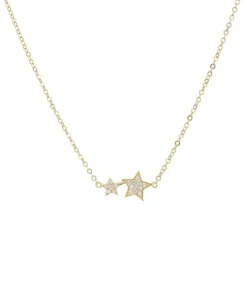 Mary-K Gold Pave 2 Star Necklace