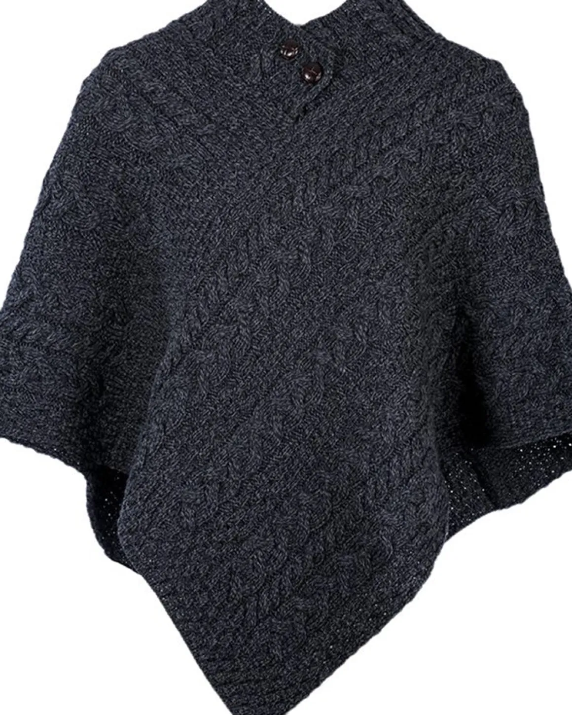 Merino Wool Button Poncho , Charcoal