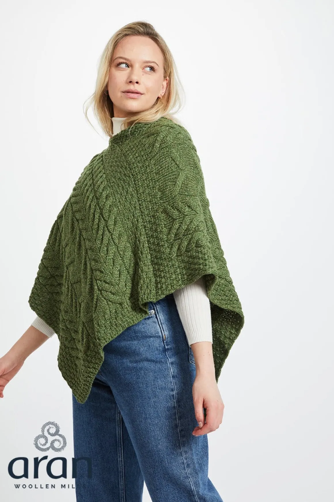 Merino Wool Triangular Poncho , Meadow Green