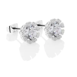 Newbridge Silverware Flower Earrings Clear Stone