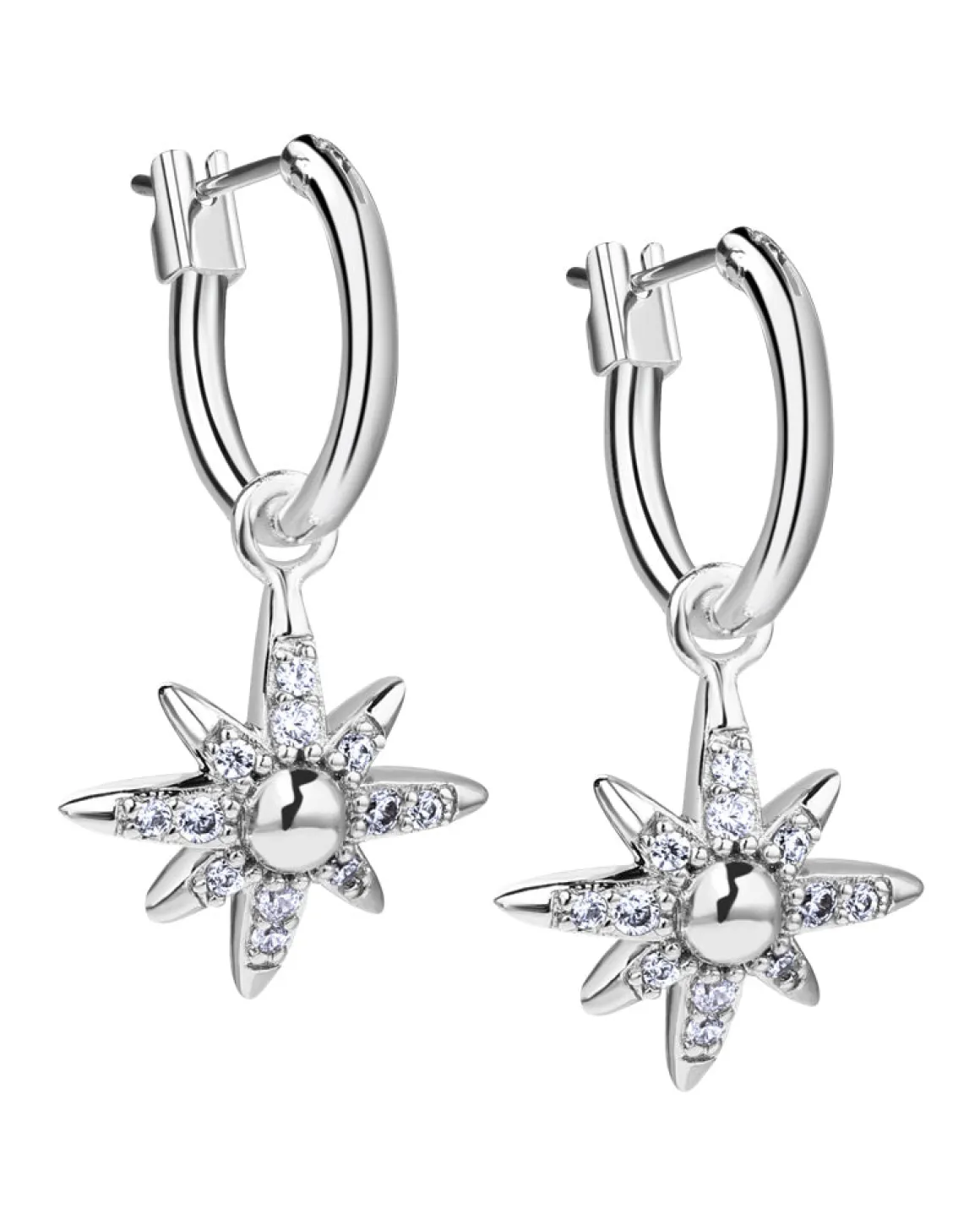 Newbridge Silverware Silver Star Earrings with Clear Stones