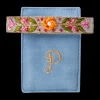 Powder Embroidered Barette , Denim Floral