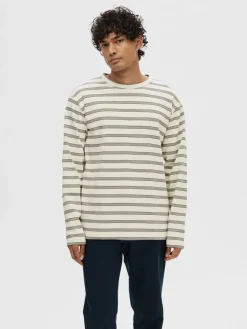 Selected Homme Shawn Stripe Crew , Egret