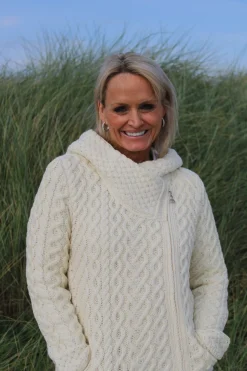 Side Zip Hooded Cardigan , Natural