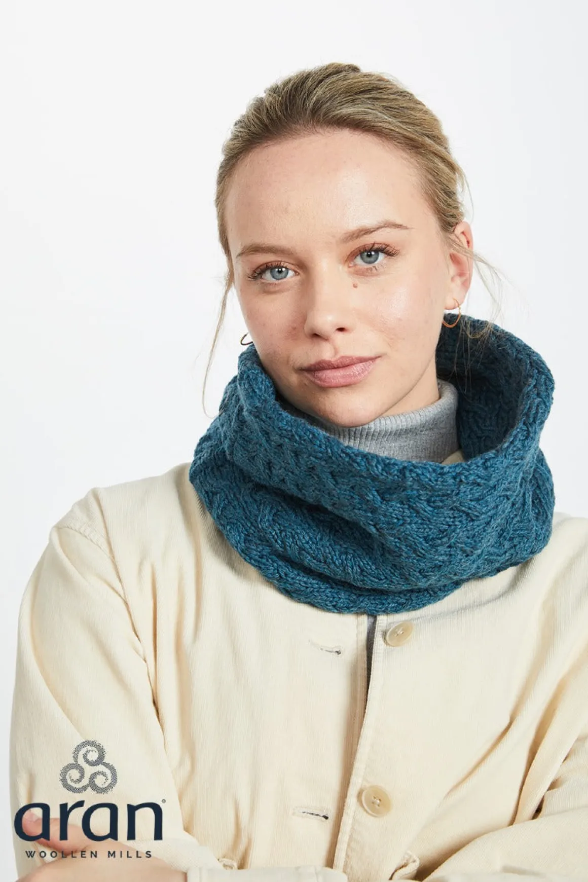 Super Soft Infinity Cable Scarf , Irish Sea Blue