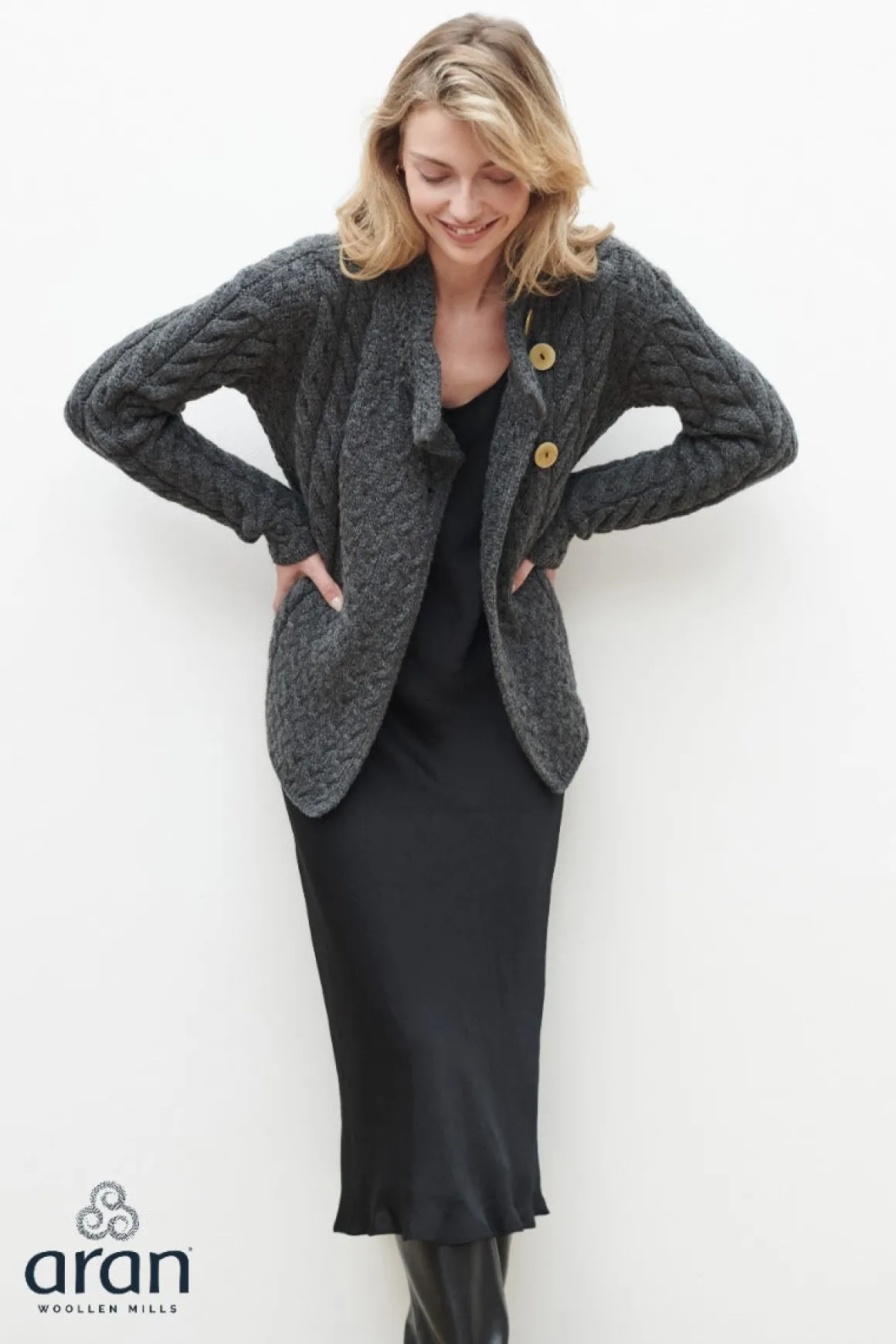 Super Soft Three Button Trellis Cardigan , Slate Grey