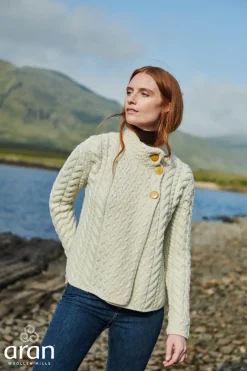 Super Soft Three Button Trellis Cardigan , Natural