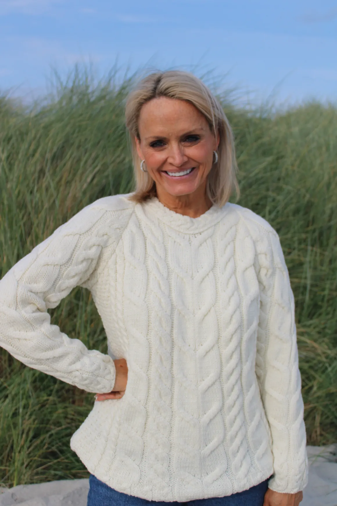 Supersoft Cable Knit Raglan Sweater , Natural
