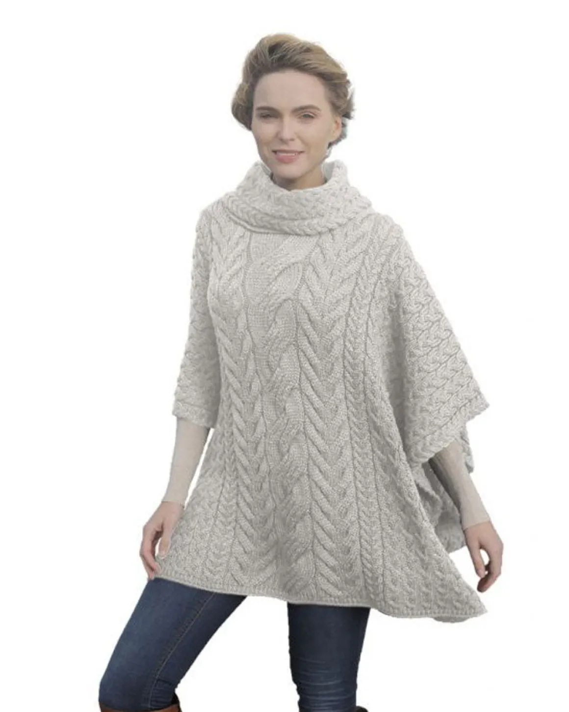 Supersoft Cowl Neck Aran Poncho , Natural